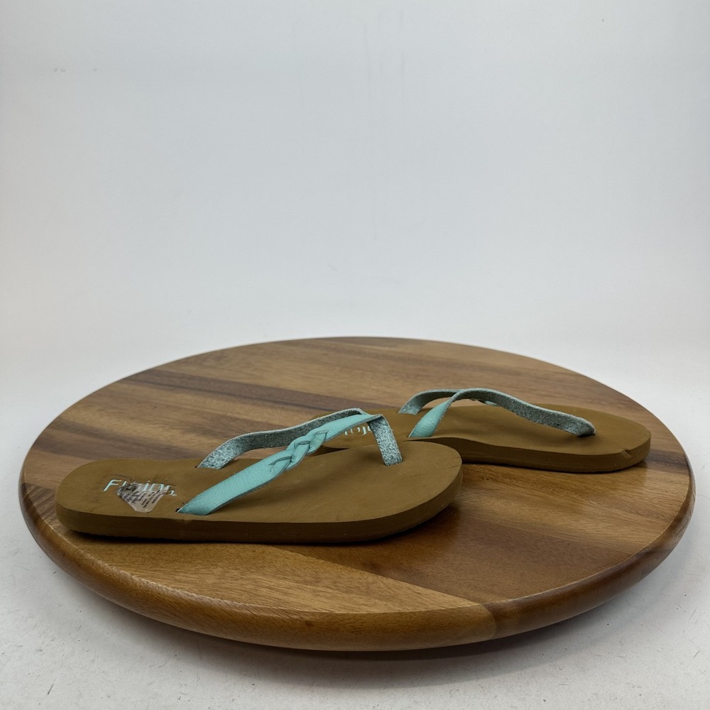 New Big Kids Flojos Serenity Teal Brown Braided Thong Flip Flops Sandals Size 2